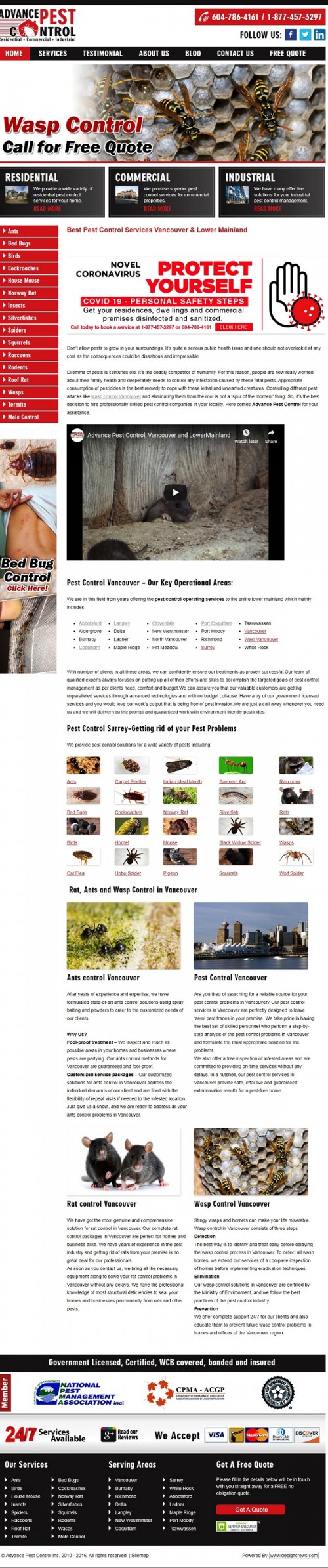 Advance Pest Control offers most effective pest control services in and around Delta, Richmond, Tsawwassen, Burnaby and Surrey. Enquire today for free quote!Advance Pest Control is proud to offer its services at affordable and competitive rates with all inclusive pest control remedial measures and follow ups.Our mission statement is simple yet striking; providing exceptional and cost effective pest control management services through highly qualified and expert personnel. We are greatly committed to provide you with the quality living at your place as per your demand and comfort. With full dedication, we ensure to bring the maximum benefits for our valuable clients with jam-packed focus on pest control management and related technology consulting expertise.

#PestcontrolDelta #RatcontrolDelta #MousecontrolDelta #BedBugControlDelta #AntsControlDelta #PestControlLangley #RatControlLanlgey #MouseControlLangley #BedBugControlLangley #AntsControlLangley #PestControlSurrey #RatControlSurrey #MouseControlSurrey #BedBugControlSurrey #AntsControlSurrey #PestControlAbbotsford #RatControlAbbotsford #MouseControlAbbotsford #BedBugControlAbbotsford #AntsControlAbbotsford #PestControlcoquitlam #RatControlcoquitlam #MouseControlcoquitlam 

Find More Information:- https://www.advancepest.ca/