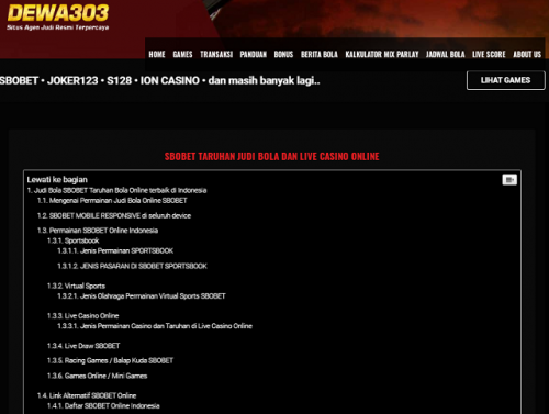 Live Casino is basically a webcast of a good genuine lifetime casino dealer offering the cards, as well as re-writing the roulette tyre to get gamers at their personal computers. It has the interactive, so the 
dealer responds to be able to player's options. Online casino is a good ruse involving a real life on line casino, much like a computer game.

#SBOBET  #Judi  #Bola  #Tangkasnet  #Slot  #Online  #Live  #Casino   #JOKER123 #Tembak  #Ikan

Web: https://dewa303.id/