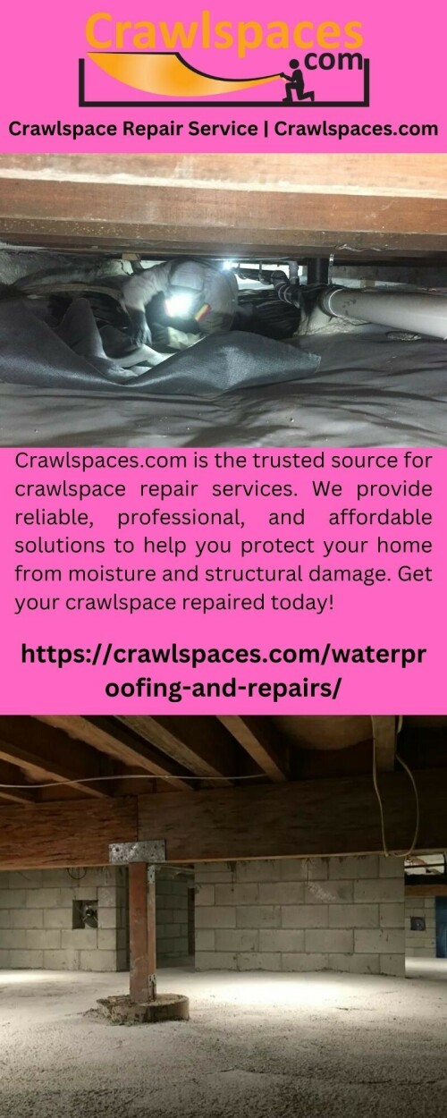 Crawlspaces.com is the trusted source for crawlspace repair services. We provide reliable, professional, and affordable solutions to help you protect your home from moisture and structural damage. Get your crawlspace repaired today!

https://crawlspaces.com/waterproofing-and-repairs/