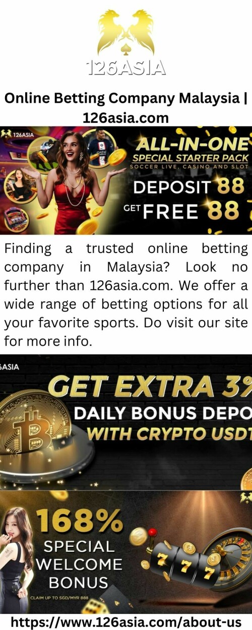 Finding a trusted online betting company in Malaysia? Look no further than 126asia.com. We offer a wide range of betting options for all your favorite sports. Do visit our site for more info.


https://www.126asia.com/about-us