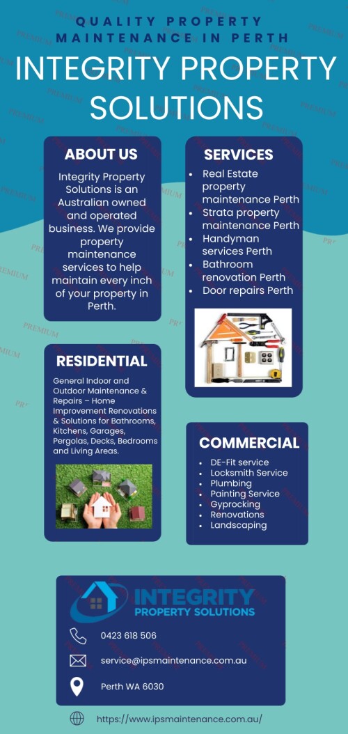 Integrity Property Solutions is an Australian-owned property maintenance services provider in Perth. IPS team is made up of highly skilled and qualified tradespeople, offering services like strata property maintenance, sliding door repairs, real estate property maintenance, bathroom renovation, and many more. For details, contact us on 0423 618 506.