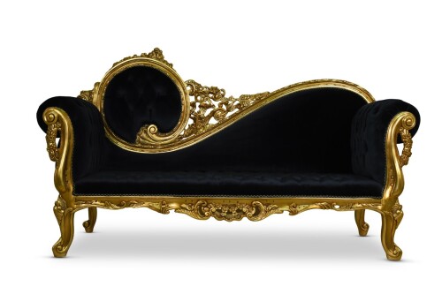 Victorian style chaise lounge. Ebony-colored velvet provides a strong contrast against gleaming gold on this stunning chaise lounge.

Visit us: https://artdeviefurniture.com/product/capatonee-black-circle/