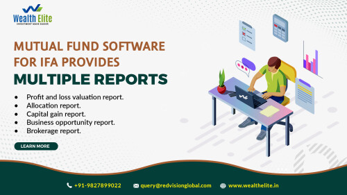 The execution of the business rises with the Mutual Fund Software for IFA as the platform assures accuracy in the fulfillment of the task and also concentrates on avoiding errors. For more information, visit https://wealthelite.in/