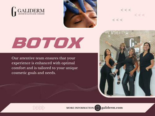 The phrase "Botox near me" has transitioned from a niche inquiry to a dominant online search term, signaling a remarkable surge in the popularity of Botox injections. Once perceived as an exclusive luxury or a closely guarded secret, Botox has firmly entered the mainstream, becoming a highly sought-after treatment for a broad spectrum of individuals. 

Official Website: https://galiderm.com 

Address: 9100 Belvedere Rd STE 105, Royal Palm Beach, FL 33411, United States

Phone: +15613360994

Find Us On Google Map: https://maps.app.goo.gl/nPWNimFUMr9oCcss9

Our Profile:

https://photouploads.com/galiderm

Next Links: 

https://tinyurl.com/29zk4bpo
https://tinyurl.com/2ctbp5ys
https://tinyurl.com/22u3sp7g
https://tinyurl.com/267sgzgk