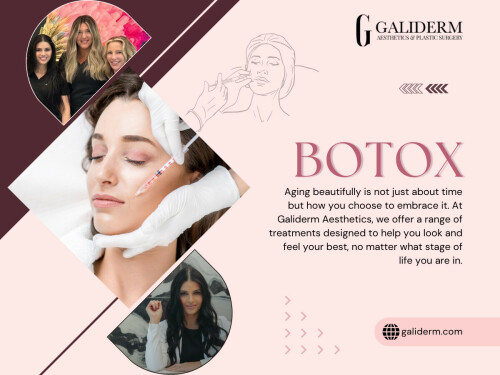 While Botox was historically sought by individuals aiming to correct existing, deeply set wrinkles, a significant and expanding trend involves the adoption of "preventative Botox." Younger demographics, particularly those in their late 20s and early 30s, are now proactively seeking Botox injections.

Official Website: https://galiderm.com 

Address: 9100 Belvedere Rd STE 105, Royal Palm Beach, FL 33411, United States

Phone: +15613360994

Find Us On Google Map: https://maps.app.goo.gl/nPWNimFUMr9oCcss9

Our Profile:

https://photouploads.com/galiderm

Next Links: 

https://tinyurl.com/29zk4bpo
https://tinyurl.com/2ctbp5ys
https://tinyurl.com/2cyubn7r
https://tinyurl.com/22u3sp7g