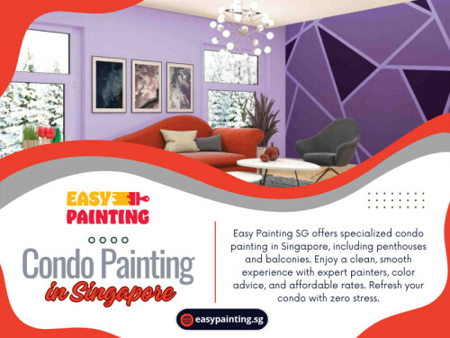 A fresh coat of paint may seem like a simple change, but it can make a world of difference in your home. Whether you live in an HDB flat, a condo, or a landed property, painting is one of the easiest and most effective ways to improve your living space. 

Condo painting in Singapore is often done in neutral colors that appeal to a wide audience, especially if you're considering renting or selling your unit. 

Visit Our Website: https://easypainting.sg/

Easy Painting SG

Address: 31 Jurong West Street 41. Tower 2D, #01-33, Singapore 649412
Phone: +65 8788 3388

Our Profile: https://photouploads.com/easypaintingsg

See More:

https://v.gd/1TDErS
https://v.gd/pBdyBs
https://v.gd/uhRDIk
https://v.gd/hMVCzo