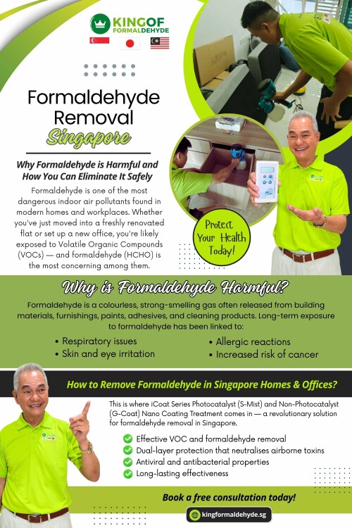 Professional formaldehyde removal is the smart and safe way to protect your loved ones and enjoy peace of mind. Whether you live in a new apartment, a landed house, or you’ve just finished renovations, a trusted formaldehyde removal service can make all the difference.

Official Website: https://kingformaldehyde.sg

Address: 3 Duku Lane,Singapore 429304,RI Services Pte Ltd

Phone: +65 8788 3388

Our Profile: 

https://photouploads.com/kingformaldehyde

More Links: 

https://tinyurl.com/bdpy36xj