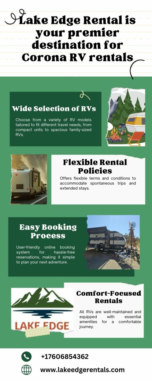 At Lake Edge Rentals, we offer travel trailers and camping gear for rent in the Inland Empire. We can make camping easier by delivering or picking up e-bikes, chairs, grills, and more. Travel with absolute ease and confidence with our travel trailer rentals.

https://lakeedgerentals.com/
