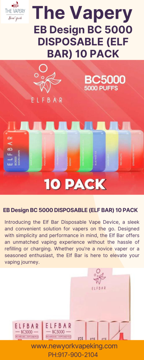 If you are looking for a disposable vape device, Introducing the Elf Bar Disposable Vape Device, a sleek and convenient solution for vapers on the go. Designed with simplicity and performance in mind, the Elf Bar offers an unmatched vaping experience without the hassle of refilling or charging. For more information visit us or call us at 917-900-2104. www.newyorkvapeking.com/