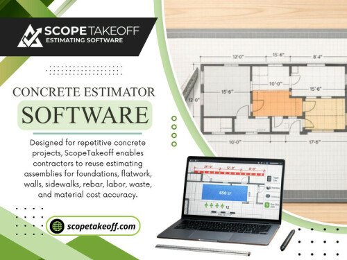Using Concrete contractor estimating software encourages greater consistency by creating structured estimating workflows. This provides advantages such as: Standardized calculations, Organized project templates, Easier estimate reviews, Improved team collaboration. Consistency becomes especially valuable as businesses continue growing.

For more info visit here: https://scopetakeoff.com/blog/concrete/best-concrete-estimating-software/

Read our blogs:
https://scopetakeoff.wordpress.com
https://scopetakeoff.tumblr.com
https://scopetakeoff.weebly.com
https://scopetakeoff.mystrikingly.com/blog/flooring-estimating-software

More Links: 
https://beacons.ai/scopetakeoff
https://www.behance.net/scopetakeoff
https://www.goodreads.com/scopetakeoff