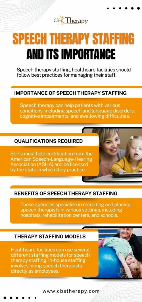 Elevate your healthcare facility's performance with our Therapy Staffing Agency. From Speech Therapy to Occupational Therapists, discover top-tier professionals tailored to your needs. Find highly skilled therapists to enhance patient care and communication. Visit us for comprehensive staffing solutions.

https://cbstherapy.com/services/