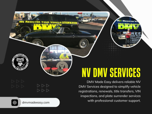 A surprising number of delays at nv dmv services happen simply because forms are filled at the counter instead of in advance. Completing paperwork at home ensures a smoother car registration nevada process.

Click here for more information: https://dmvmadeeasy.com/dmv-services-las-vegas/

DMV Made Easy

Address: 8615 W Flamingo Rd, Las Vegas, NV 89147, United States
Phone Number: +17022413662
Find Us On Google Map : https://goo.gl/maps/BJNY18FeVELkd5ye8

Read Our Blog:
https://dmvmadeeasy.medium.com/
https://dmvmadeeasy.brushd.com/
https://dmvmadeeasyvegas.wixsite.com/dmv-made-easy

More Links:
https://allmyfaves.com/dmvmadeeasy/
https://www.reverbnation.com/dmvmadeeasy
https://www.scribd.com/user/646736818/DMV-Made-Easy