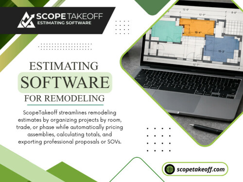 Using Estimating software for remodeling makes these revisions easier because project costs remain organized instead of requiring contractors to rebuild estimates from scratch. This keeps both the contractor and homeowner informed throughout the renovation.

For more info visit here: https://scopetakeoff.com/remodeling-estimating-software/

Read our blogs:
https://scopetakeoff.wordpress.com
https://scopetakeoff.weebly.com
https://scopetakeoff.yooco.org/concrete_bidding_software

More Links:
https://litelink.at/scopetakeoff
https://independent.academia.edu/scopetakeoff
https://whoosmind.com/scopetakeoff