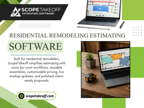 Every house is different. Even two homes with similar layouts may require different materials, labor hours, or installation methods. When preparing estimates with Residential remodeling estimating software, contractors can organize each area of the home more efficiently.

For more info visit here: https://scopetakeoff.com/remodeling-estimating-software/

Read our blogs:
https://scopetakeoff.wordpress.com
https://penzu.com/public/147fc890e763fc54
https://scopetakeoff.weebly.com/

More Links:
https://heylink.me/scopetakeoff/
https://audiomack.com/scopetakeoff
https://zumvu.com/scopetakeoff/