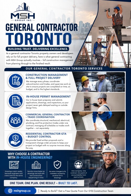 Business owners often compare proposals by looking at numbers alone. However, the experience behind those numbers can have an even greater impact. An experienced General contractor Toronto brings practical knowledge that cannot be learned from manuals alone.

Click here for more information:https://mshgroup.ca/general-contracting/

Address: 426 Maria Antonia Rd, Woodbridge, ON L4H 2Y9, Canada
Phone: 647-886-4990

Read Our Blogs:
https://site-g0kba3nl5.godaddysites.com/
https://mshgroupca.wordpress.com/
https://mshgroupca.tumblr.com/

More Links:
https://mez.ink/mshgroupca
https://www.ted.com/profiles/51969087
https://mastodon.social/@mshgroupca
https://luma.com/user/mshgroupca
