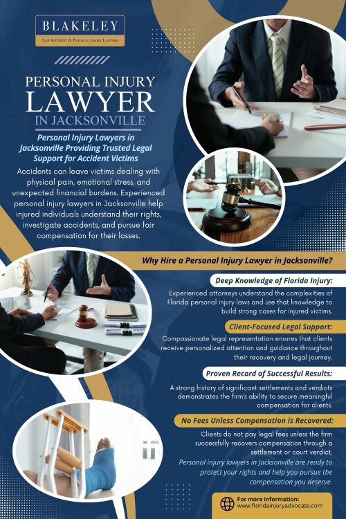 This is why understanding how to choose the right legal representation is critical. Working with experienced Personal Injury Lawyers In Jacksonville can make a significant difference in both the process and the outcome of a case.


Contact : Blakeley Car Accident & Personal Injury Lawyers West Palm Beach
Address: 2101 Vista Pkwy UNIT 304, West Palm Beach, FL 33411, United States
Phone :+15612323162

Find Us On  Google Map : https://maps.app.goo.gl/jnTiaqnKAecxxVXA9


Official Website:  https://www.floridainjuryadvocate.com/jacksonville/personal-injury-lawyer/

Read Our Blog: 
https://floridainjuryadvocate.tumblr.com/
https://penzu.com/p/7624348ab2e5dd77
https://69c6521c48aed.site123.me/

More Links:
https://c8ke.me/floridainjuryadvocate
https://gravatar.com/floridainjuryadvocatefl
https://issuu.com/floridainjuryadvocate