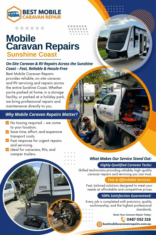 Mobile caravan repairs on the Sunshine Coast have become increasingly popular, and for good reason:

- Convenience – Repairs are carried out at your home, campsite, or storage location

- Faster response times – Ideal for urgent issues or breakdowns

- No towing required – Avoid the hassle of transporting your caravan

- Perfect for holidaymakers – Get back on the road quicker

Find Us On Google Map : https://maps.app.goo.gl/xMZdr9hghJ44W1F48

Contact : Best Mobile Caravan Repairs

Address: 10 Alice Street, Alexandra Headland, QLD 4572, Australia

Phone Number: 0487 052 318

Read Our Blogs:

https://bestmobilecaravanrepairs.wordpress.com/2026/04/02/caravan-repair/

https://bestmobilecaravanrepairs.brushd.com/entry/27038/mobile-caravan-repair

https://mobilecaravanrepair.weebly.com/blog/caravan-servicing-sunshine-coast

More Links:

https://allmyfaves.com/bestmobilecaravanrepairs

https://www.anibookmark.com/user/caravanrepair.html

https://band.us/@caravanrepair