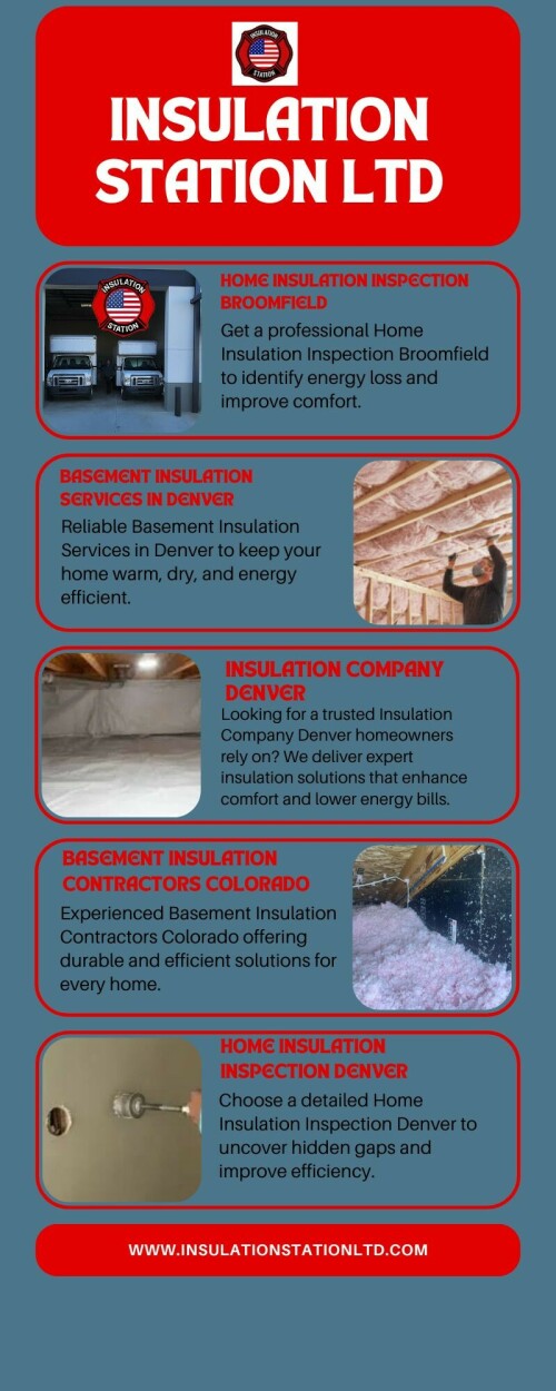 Get a professional Home Insulation Inspection Broomfield to identify energy loss and improve comfort. Our experts provide detailed assessments and smart solutions for better efficiency. Book your free inspection today!
Visit : https://www.insulationstationltd.com/
