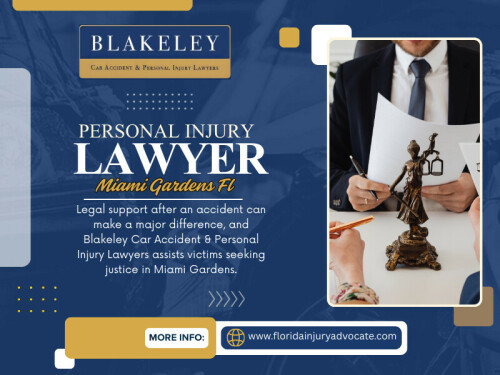 In contrast, consulting a Personal Injury Lawyer Miami Gardens Fl early could have ensured that medical evaluations were complete and that the settlement reflected both current and future expenses.



Contact : Blakeley Car Accident & Personal Injury Lawyers West Palm Beach
Address: 2101 Vista Pkwy UNIT 304, West Palm Beach, FL 33411, United States
Phone :+15612323162

Find Us On  Google Map : https://maps.app.goo.gl/jnTiaqnKAecxxVXA9

Official Website:  https://www.floridainjuryadvocate.com/miami-gardens/personal-injury-lawyer/

Read Our Blog: 
https://floridainjuryadvocatefl.weebly.com/
https://injuryadvocatefl.yooco.org/florida_personal_injury_lawyer
https://medium.com/@floridainjuryadvocatefl/car-accident-lawyer-florida-fbb99b26f3ac

More Links:
https://magic.ly/floridainjuryadvocate
https://medium.com/@floridainjuryadvocatefl/about
https://twitback.com/floridainjuryadvocate