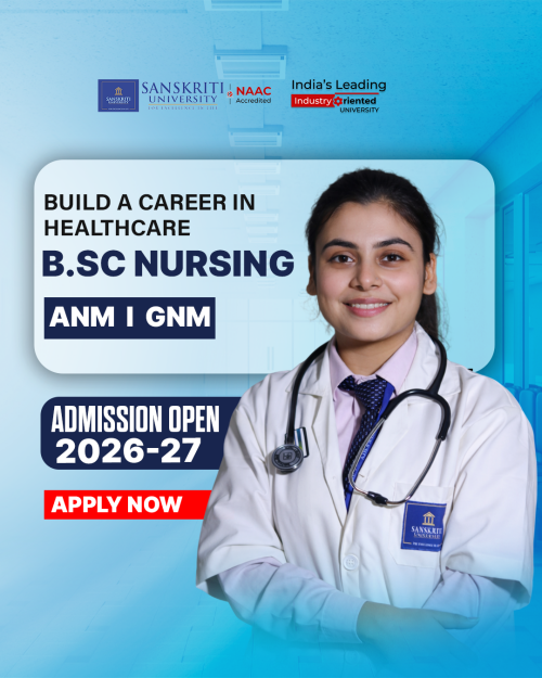 Apply for B.Sc. Nursing at Sanskriti University, Mathura, Uttar Pradesh. Modern nursing labs, experienced faculty, clinical training, and hospital exposure. Admissions open for 2026 batch. Limited seats available.