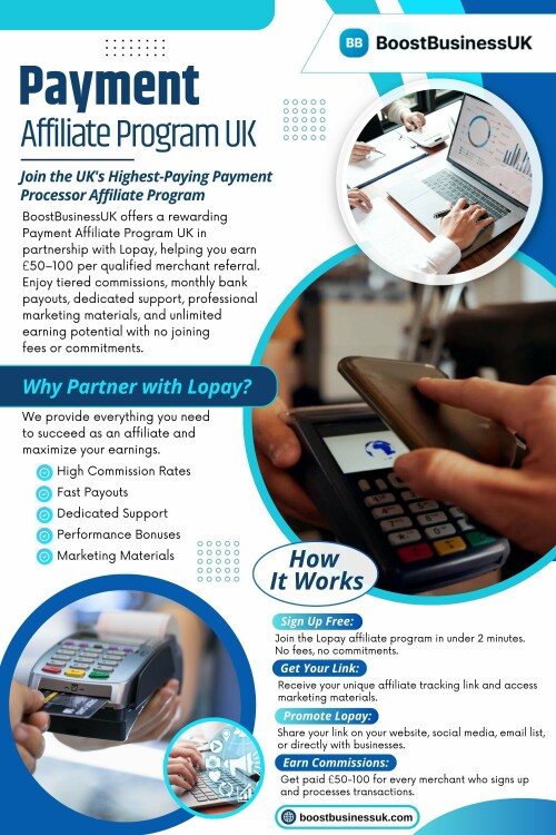 Fintech affiliate programs UK, including Payment affiliate program UK models promoted by BoostBusinessUK, are gaining momentum because they address real business needs.
Official Website: https://boostbusinessuk.com/affiliate-program

Read Our Blog: 
https://boostbusinessuk.weebly.com/
https://penzu.com/p/e8e74e2e885d1385
https://boostbusinessuk.bcz.com/


More Links:
https://allmyfaves.com/boostbusinessuk
https://vimeo.com/boostbusinessuk
https://myanimelist.net/profile/boostbusinessuk