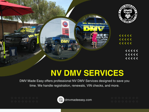 Many NV DMV services are designed to be completed remotely, making life easier for residents who want to avoid office visits. One of the most commonly used online services is car registration Nevada renewals. If your information is current and there are no special requirements, renewing your registration online is often quick and convenient.

Click Here for More Information: https://dmvmadeeasy.com/dmv-services-las-vegas/
 
Address: 8615 W Flamingo Rd, Las Vegas, NV 89147
 
Phone Number: +17022413662

Google Map: https://goo.gl/maps/BJNY18FeVELkd5ye8

Read Our Blog:

https://dmvmadeeasyvegas.blogspot.com
https://dmvmadeeasy.weebly.com
https://dmvmadeeasyvegas.wixsite.com/dmv-made-easy

More Links:

https://linktr.ee/dmvmadeeasy
https://allmyfaves.com/dmvmadeeasy
https://dmvmadeeasy.carrd.co/