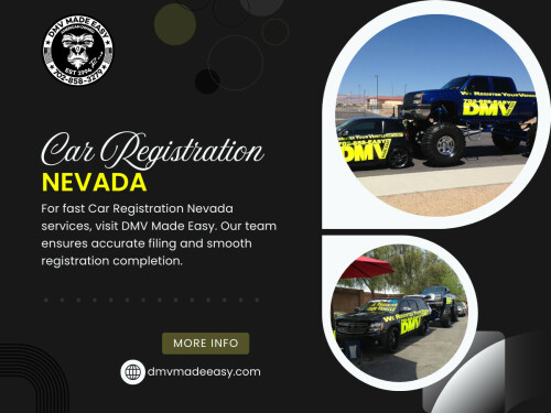 Both car registration Nevada and vehicle registration Nevada processes vary depending on the type of vehicle, ownership status, and whether the registration is new or a renewal. New residents or individuals purchasing a vehicle often need to complete additional steps that can’t be handled online.

Click Here for More Information: https://dmvmadeeasy.com/dmv-services-las-vegas/
 
Address: 8615 W Flamingo Rd, Las Vegas, NV 89147
 
Phone Number: +17022413662

Google Map: https://goo.gl/maps/BJNY18FeVELkd5ye8

Read Our Blog:

https://dmvmadeeasyvegas.blogspot.com
https://dmvmadeeasy.wordpress.com
https://dmvmadeeasyvegas.wixsite.com/dmv-made-easy

More Links:

https://linktr.ee/dmvmadeeasy
https://beacons.ai/dmvmadeeasy
https://bio.link/dmvmadeeasy