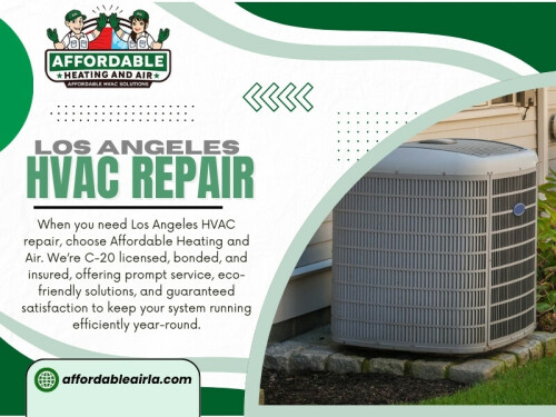 A well-maintained HVAC system ensures your home stays comfortable no matter the season. In Los Angeles, where temperatures can swing from hot summers to mild winters, keeping your heating and cooling system in top shape is crucial. Proper maintenance improves efficiency, extends the life of your equipment, and can reduce costly repairs. Here’s a comprehensive guide to maintaining your HVAC in Los Angeles year-round.

Address: 9601 Cozycroft Ave Unit 1, Chatsworth, CA 91311, United States

Phone: +18187221332

Find us On Google Map: https://maps.app.goo.gl/v1v6uDrUmHYUBKgNA

Read our Blogs

https://affordableairla.wordpress.com/
https://affordableairla.tumblr.com
https://affordableairla.weebly.com/

More Links:

https://heylink.me/affordableairla
https://beacons.ai/affordableairla
https://campsite.bio/affordableairla