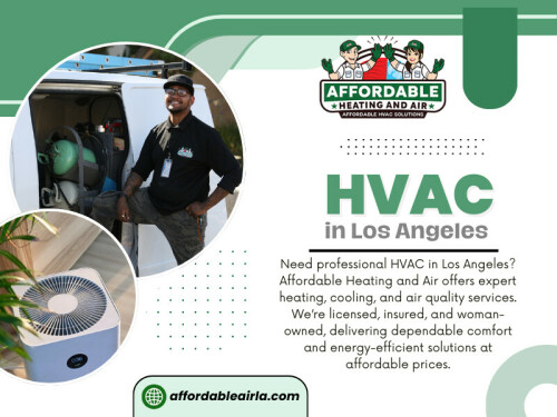 A well-maintained HVAC system ensures your home stays comfortable no matter the season. In Los Angeles, where temperatures can swing from hot summers to mild winters, keeping your heating and cooling system in top shape is crucial. Proper maintenance improves efficiency, extends the life of your equipment, and can reduce costly repairs. Here’s a comprehensive guide to maintaining your HVAC in Los Angeles year-round.

Address: 9601 Cozycroft Ave Unit 1, Chatsworth, CA 91311, United States

Phone: +18187221332

Find us On Google Map: https://maps.app.goo.gl/v1v6uDrUmHYUBKgNA

Read our Blogs

https://affordableairla.wordpress.com/
https://affordableairla.tumblr.com
https://affordableairla.weebly.com/

More Links:

https://heylink.me/affordableairla
https://beacons.ai/affordableairla
https://campsite.bio/affordableairla