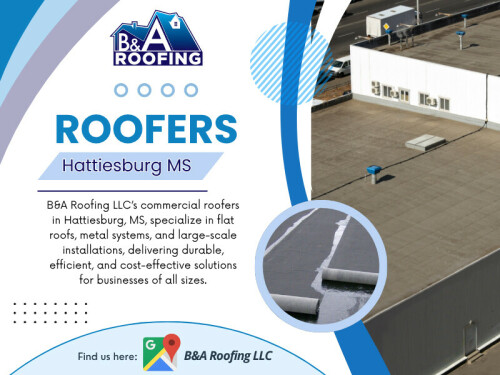 As a local, trusted provider, B&A Roofing LLC provides long-term maintenance, inspection, and emergency repair services. Our roofers Hattiesburg MS are never far away to repair issues, clean gutters, reseal flashing, or patch small problems before they escalate into major repairs.

Find Us On Google Map: https://maps.app.goo.gl/4QdN3fuRbvJPhfRp7

Contact: B&A Roofing LLC
Address: 5 Rivers Dr Suite 40, Hattiesburg, MS 39401, United States
Phone: +16015203183

Read Our Blogs:
https://baroofingshattiesburg.jimdosite.com/
https://baroofingshattiesburg.systeme.io/
https://baroofingshattiesburg.yooco.org/

More Links:
https://allmyfaves.com/baroofingshattiesburg
https://www.ted.com/profiles/50410939
https://issuu.com/baroofingshattiesburg
https://www.pinterest.com/baroofingshattiesburg/