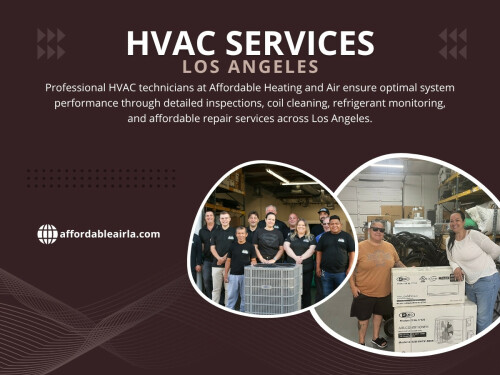 Affordable Heating And Air has built a strong reputation by offering reliable HVAC services Los Angeles homeowners can count on, along with honest support and dependable solutions designed for everyday comfort.

Find us on Google Map: https://maps.app.goo.gl/AmnAG3GCtMLZFQca6

Contact: Affordable Heating and Air
Address: 9601 Cozycroft Ave Unit 1, Chatsworth, CA 91311, United States
Customer Service: +1-818-722-1332

Read our blogs:
https://6788936e04502.site123.me/plumbing-services/los-angeles-hvac-services
https://affordableairla.mystrikingly.com/blog/affordable-hvac-services
https://affordableairla.medium.com/hvac-los-angeles-240c9c39c733

More Links:
https://bio.link/affordableairla
https://issuu.com/affordableairla
https://www.viki.com/collections/4026523l-affordable-heating-and-air