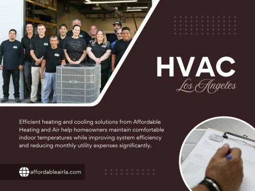 For homeowners looking for dependable service, Affordable Heating And Air has become a trusted choice for affordable HVAC services and professional support. Whether it’s routine maintenance or emergency repairs, having a local team that understands HVAC in Los Angeles can make keeping your home comfortable a whole lot easier.

Find us on Google Map: https://maps.app.goo.gl/AmnAG3GCtMLZFQca6

Contact: Affordable Heating and Air
Address: 9601 Cozycroft Ave Unit 1, Chatsworth, CA 91311, United States
Customer Service: +1-818-722-1332

Read our blogs:
https://affordableairla.wordpress.com/
https://penzu.com/public/527aa46004f6477f
https://all4webs.com/affordableairla/hvacinlosangeles.htm

More Links:
https://allmyfaves.com/affordableairla
https://gravatar.com/affordableairla
https://audiomack.com/affordableairla/