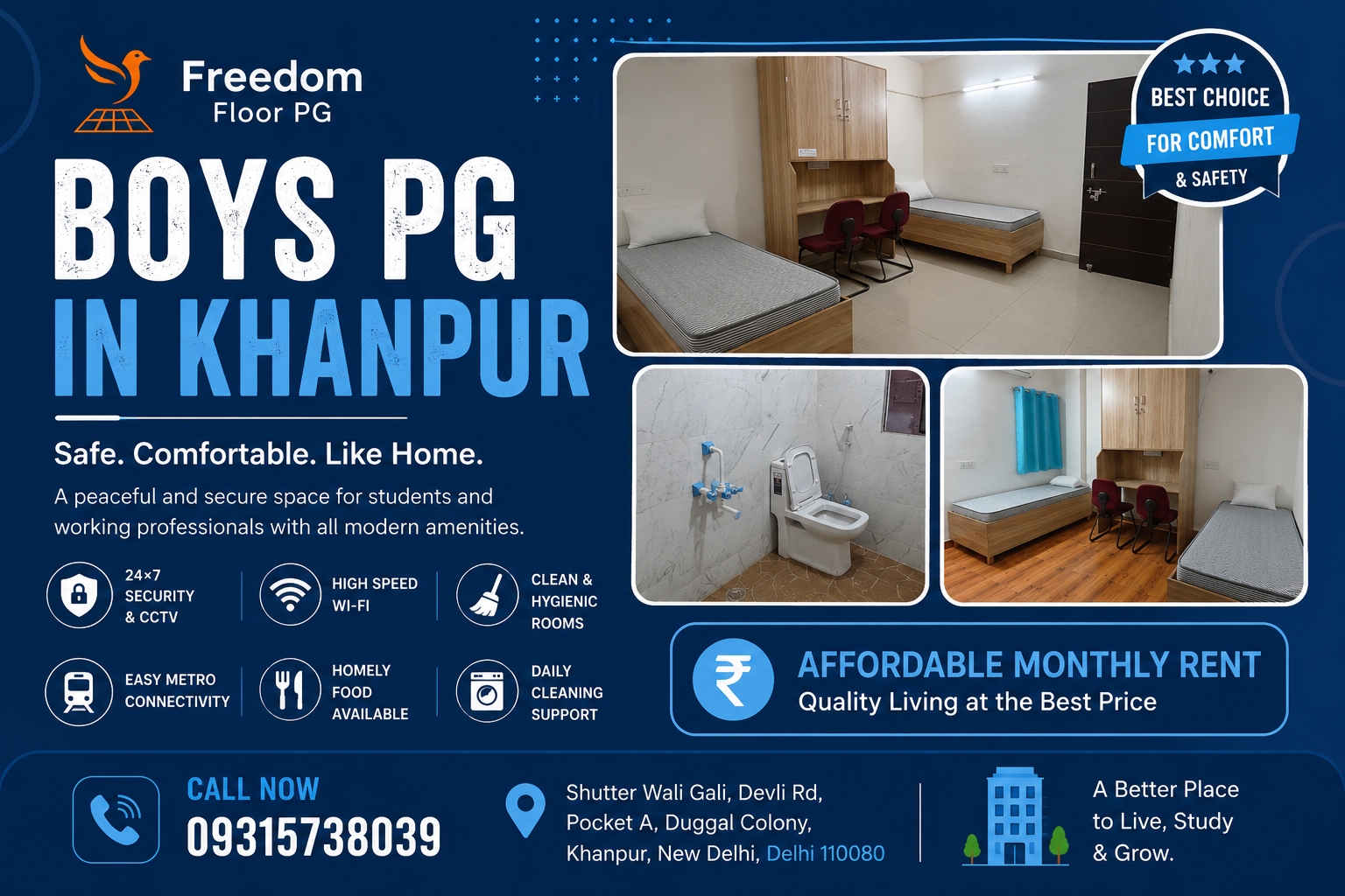 Modern Boys PG in Khanpur for Students & Professionals