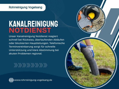 Eine regelmäßige kanalreinigung hilft dabei, Ablagerungen zu entfernen, die Leistungsfähigkeit des Systems zu erhalten und kostspielige Schäden zu vermeiden. Sie reduziert gleichzeitig das Risiko, plötzlich auf einen rohrreinigung notdienst, eine notdienst rohrreinigung oder einen kanalreinigung notdienst angewiesen zu sein.

Rohrreinigung Vogelsang
Adresse: Plauenstraße 21 Dortmund North Rhine-Westphalia 44319
Telefon: 015792810410

Lesen Sie unsere Blogs:

https://rohrreinigungvogelsang.weebly.com
https://rohrreinigungbochum.wixsite.com/rohrverstopft
https://6a21356501b07.site123.me

Weitere Links:

https://www.apsense.com/user/rohrreinigungvogelsang
https://www.anibookmark.com/user/rohrreinigungbochum.html
https://www.goodreads.com/rohrreinigungvogelsang