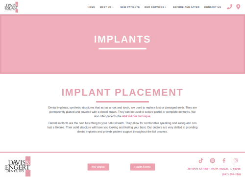 Are you missing one or more teeth and looking for a reliable, long-lasting solution? At Davis & Engert Dentistry, we provide affordable dental implants in Park Ridge IL, helping patients restore their smiles with confidence. Our dental implants look, feel, and function just like natural teeth—giving you the freedom to eat, speak, and smile without worry.

Learn More- https://dentistinparkridge.com/implant-placement/