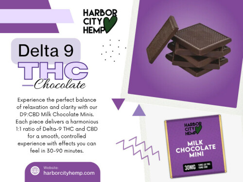 Delta 9 THC Chocolate blends rich, premium chocolate with Delta-9 THC for a delicious and discreet edible experience. It provides long-lasting effects that may promote relaxation, uplift mood, and support stress relief. Start with a low dose and consume responsibly for the best experience.

Click here for more information: https://harborcityhemp.com/product/d9cbd-milk-chocolate-minis-30mg/

Harbor City Hemp

Address: 186 Specialty Pt, Sanford, FL 32771, USA
Phone: +1-619-639-4386

Read Our Blogs:
https://tinyurl.com/2y549vc5
https://v.gd/jcaq8Z
https://is.gd/VyWX7J

More Links:
https://tinyurl.com/25cfhy98
https://v.gd/m7N3SJ
https://is.gd/qBAlBT