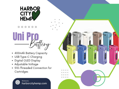 The Uni Pro battery is a rechargeable vape device engineered to work with most standard 510-thread cartridges. Its universal design accommodates cartridges of different sizes while keeping them securely protected inside the device.

Click here for more information: https://harborcityhemp.com/product/yocan-uni-pro/

Harbor City Hemp

Address: 186 Specialty Pt, Sanford, FL 32771, USA
Phone: +1-619-639-4386

Read Our Blogs:
https://is.gd/R5WZNH
https://tinyurl.com/29fgcezf
https://v.gd/xi3Yqf

More Links:
https://is.gd/OUnA1s
https://v.gd/PA6bLt
https://tinyurl.com/22ulqm2s