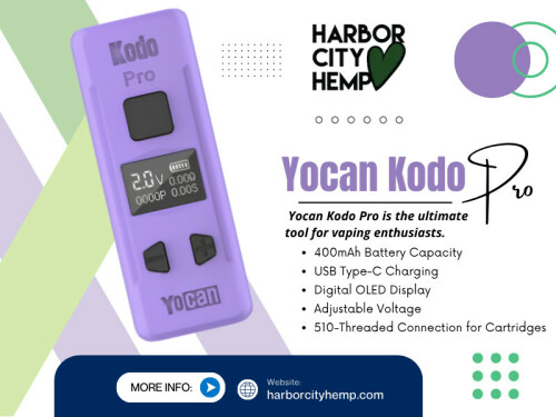 Among the many options available, the Yocan Kodo Pro has emerged as a compact yet powerful solution for users who value performance and convenience. Available at Harbor City Hemp, this device is designed to meet the needs of both beginners and experienced users.

Click here for more information: https://harborcityhemp.com/product/yocan-kodo-pro/

Harbor City Hemp

Address: 186 Specialty Pt, Sanford, FL 32771, USA
Phone: +1-619-639-4386

Read Our Blogs:
https://tinyurl.com/29fgcezf
https://v.gd/VGnIxV
https://is.gd/VyWX7J

More Links:
https://is.gd/aODVIW
https://tinyurl.com/26j9dqh9
https://v.gd/CNgJEQ