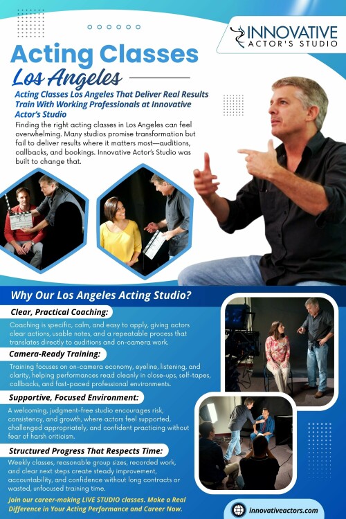 Los Angeles has earned its reputation as a global center for performance because it offers more than opportunity. It offers immersion. For actors who are serious about training, the city provides a rare combination of creative culture, professional instruction, and direct industry exposure. From beginners exploring the craft to adults pursuing focused development, acting classes Los Angeles continue to attract performers who want meaningful growth. 

Find Us On Google Map: https://maps.app.goo.gl/DDSoDL3V3JQpRrAq7

Innovative Actor's Studio
Address: 5112 Lankershim Blvd, North Hollywood, CA 91601, United States
Phone Number: +18182877252

Read Our Blogs: 
https://innovativeactors.tumblr.com
https://innovativeactors.brushd.com
https://innovativeactors.mystrikingly.com/blog/acting-classes-for-beginners

More Links: 
https://innovativeactors.mssg.me/
https://disqus.com/by/innovativeactorsla/about/
https://mastodon.social/@innovatactors