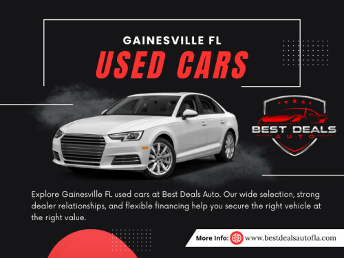 Inspections play a major role in how buyers evaluate Gainesville FL Used Cars today. Visual appeal alone is no longer enough. Savvy buyers check engine condition, tire wear, brakes, suspension, and interior functionality before making any commitment.

Address: 3432 N Main St, Gainesville, FL 32609, United States
Phone No: +13523167767

Find us on Google Maps: https://maps.app.goo.gl/NcDiaXYz3njbZHuF6

Reads Our Blogs:
https://bestdealsautofla.weebly.com/
https://bestdealsautofla.wordpress.com
https://medium.com/@bestdealsauto/how-a-trusted-car-dealership-in-gainesville-fl-simplifies-the-buying-process-eec1ff614da5

Related Links:
https://linktr.ee/bestdealsautofla
https://www.apsense.com/user/bestdealsautofla
https://disqus.com/by/bestdealsautofla/about/