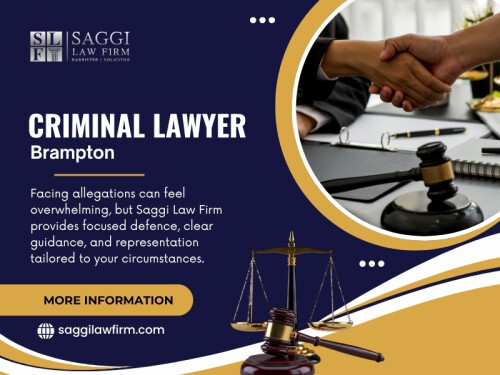 A criminal charge can create confusion very quickly. Having the right Criminal Lawyer Brampton can make the legal process easier to understand and help ensure that important decisions are made with proper care.


Contact :   Saggi Law Firm
Address:  2250 Bovaird Dr E Suite401, Brampton, ON L6R 0W3, Canada
Phone: 647-983-6720

Find Us On Google Map: https://g.page/saggi-law-firm

Read Our Blog: 
https://criminallawfirmstoronto.blogspot.com/2026/09/best-criminal-lawyer-in-brampton.html
https://saggilawfirmcriminallawyer.tumblr.com/post/827797882449051648/top-criminal-lawyer-brampton
https://mandeepsaggisocial.wixsite.com/saggilawfirm/post/criminal-lawyer-brampton

More Links:
https://allmyfaves.com/saggilawfirm
https://gravatar.com/criminallawfirmstoronto
https://about.me/Mandeepsaggi