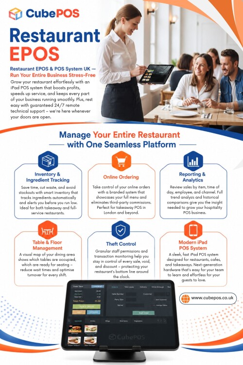 A Restaurant EPOS should make a busy shift feel more manageable, not add another complication for staff. Fast ordering, clear kitchen communication, table management, flexible billing and reliable payments can all remove friction when the pressure is highest.

CubePOS
Phone:  +447842892849

Find Us On Google Map: https://maps.app.goo.gl/svVvshHCoCFVMN9ZA

Read Our Blogs:

https://cubepos.wixsite.com/cafeposlondon/
https://cubeposofficial.medium.com/
https://cubepos.mystrikingly.com

More Links:

https://uk.pinterest.com/cubepos
https://issuu.com/cubepos
https://www.behance.net/cubepos