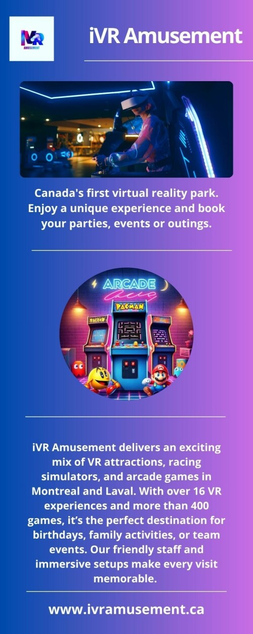 Enjoy exciting VR Attractions Laval with over 16 immersive experiences, racing simulators, and interactive games for all ages. Perfect for parties or outings—book your VR adventure today and create unforgettable moments! Visit at: https://www.ivramusement.ca/en/