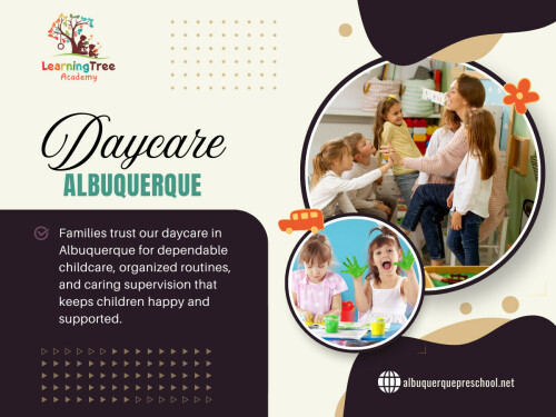 If you’re searching Daycare Albuquerque options right now, chances are you’re already feeling that mix of urgency and uncertainty: When should I start? What paperwork will I need? What if the good places are full?

Learning Tree Academy

Address: 3615 Candelaria Rd NE, Albuquerque, NM 87110, United States

Phone Number: +15058881668

 

Find Us On Google Map: https://goo.gl/maps/sXHaNYEYyPwfkx4KA

Read Our Blogs:

https://albuquerquepreschools.mystrikingly.com/blog/best-childcare-albuquerque

https://albuquerquepreschool.medium.com/best-pre-k-in-albuquerque-fce566b5e25a

https://ltapreschool.wixsite.com/albuquerquepres/post/pre-k-albuquerque-mn

More Links:

https://tap.bio/@albuquerquepreschool

https://albuquerquepreschool.quora.com/

https://soundcloud.com/albuquerquepreschool