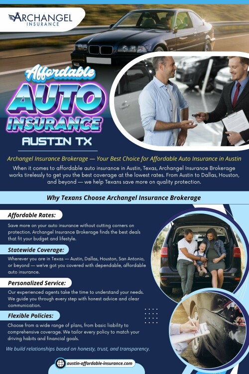 If you want Affordable auto insurance Austin TX without sacrificing real protection, this checklist will show you exactly how smart drivers save money. With the help of a trusted Austin auto insurance broker like Archangel Insurance, you can negotiate confidently and walk away with coverage that actually fits your needs.

Official Website - https://austin-affordable-insurance.com/auto-insurance/

Find us on Google Map - https://maps.app.goo.gl/DgM8uwRpWbHRrGkW8

Archangel Insurance Austin
Contact Us -
Address - 901 Mopac Expressway South, Building 1, Suite 300, Austin, Texas 78746
Phone No - 737-257-6007

Read Our Blogs - 
https://site-e74w2z9y7.godaddysites.com/f/affordable-insurance-austin-tx
https://archangelinsuranceaustin.medium.com/commercial-insurance-austin-tx-211852dd3eaa

More Links - 
https://tap.bio/@archangelinsuranceaustin
https://linkfly.to/archangelinsuranceaustin
https://www.flickr.com/people/archangelinsuranceaustin/
https://medium.com/@archangelinsuranceaustin/about
https://myspace.com/archangelinsuranceaustin