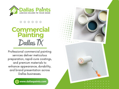 A poorly managed project can interrupt employees, inconvenience customers, or create liability issues.
That is why Commercial Painting Dallas TX projects follow stricter processes than typical home painting.

Contact :Dallas Paints
Address: 2427 Allen St, Dallas, TX 75204
 Phone: (214) 978-4400

Find Us On Google Map: https://maps.app.goo.gl/JUwfMorJhrE3fb626

Official website: https://www.dallaspaints.com/commercial-painting-service-dallas



 Read Our Blog:
https://dallaspaints.mystrikingly.com/blog/dallas-house-painters
https://penzu.com/p/a55228ff7ad59874
https://697864d8e6f50.site123.me/

More Links:
https://igli.me/dallaspaints
https://vimeo.com/dallaspaints
https://www.spoonflower.com/profiles/dallaspaints